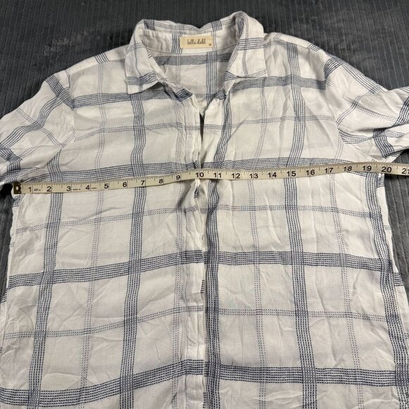 Bella Dahl High Low Button Down Blouse Top White Blue Plaid Womens M - Picture 6 of 10